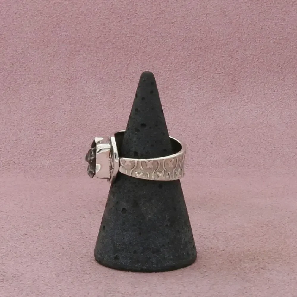 sterling silver vintage artisan crafted pyrite & black cz ring size 6.5